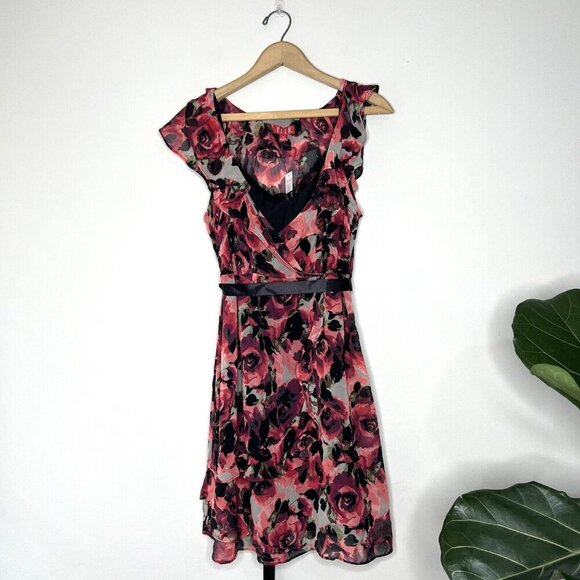 Elle Chiffon Floral Rose Mini Short Dress Sz M Y2K 90s NWT Sex & The City Vibes - Picture 1 of 9